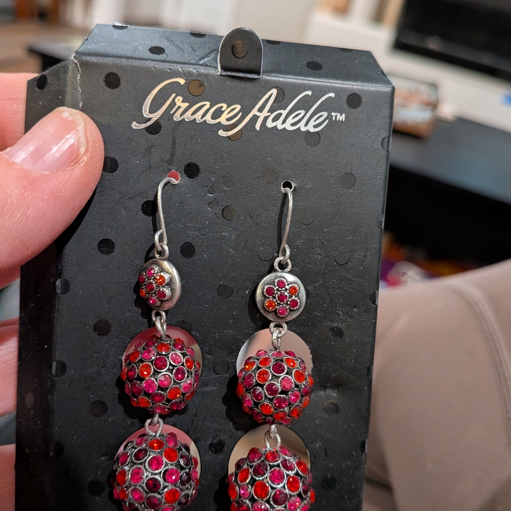 Grace Adele Dazzling Red and‎ Silver Drop Earrings